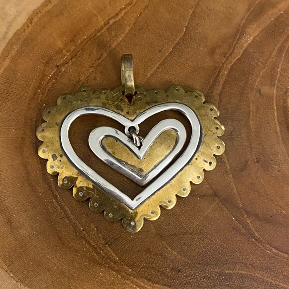 RETIRED Jeep Collins Brass Heart Statement Pendant, Brass and Sterling Silver - Picture 1 of 2